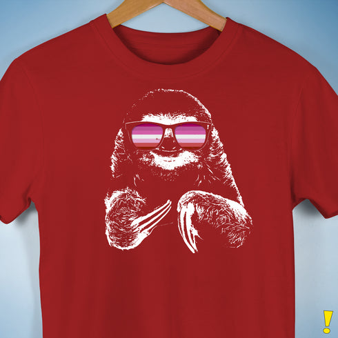 Pride Sloth Pink Lesbian Flag Sunglasses Premium Unisex T-Shirt - Red